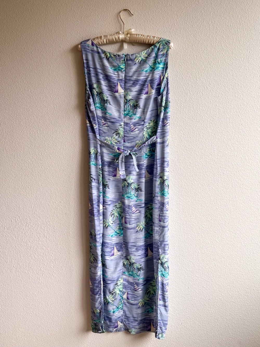 Vintage 1990s Tropical Sailboat Print Midi Dress (M/L) - Picture 9 of 13